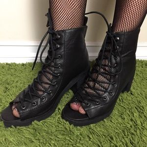 Peep toe lace up heeled sandals boots